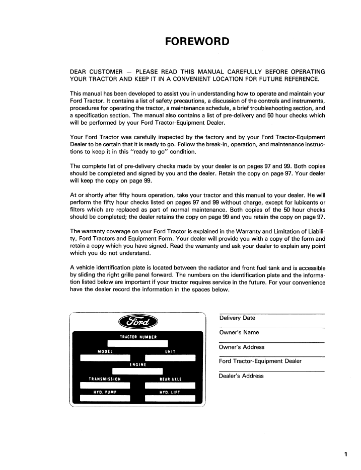 Ford TW-30 Tractor Operating Instructions Manual PDF 42003010
