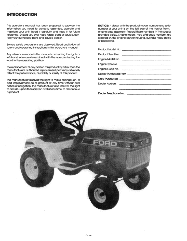 Ford YT 18H Yard Tractor Operating Instructions Manual PDF 42001810