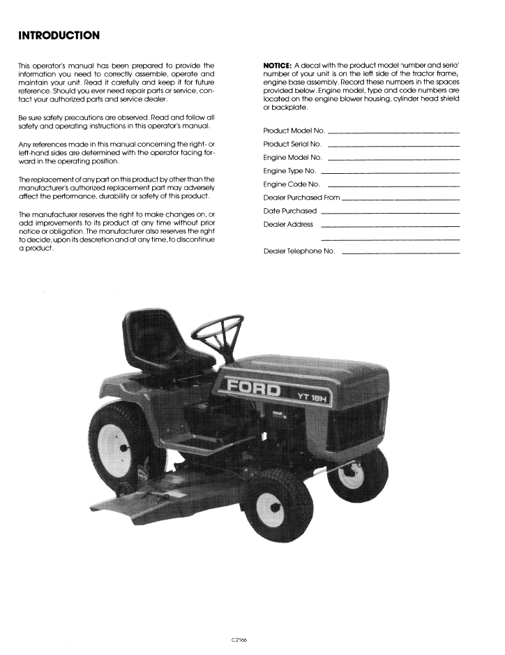 Ford YT 18H Yard Tractor Operating Instructions Manual PDF 42001812