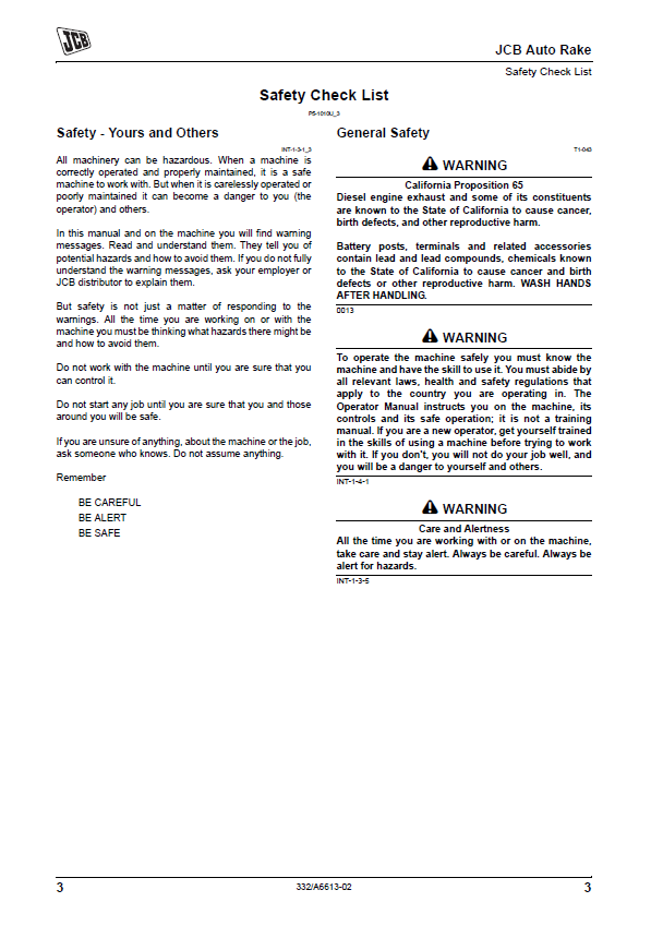Free JCB Auto Rake Operator & Maintenance Manual PDF