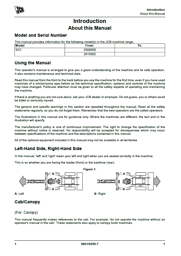 Free JCB Backhoe Loader 3CX User & Operator Handbook