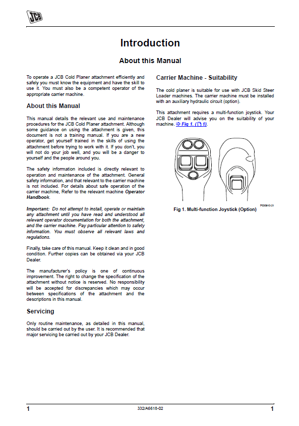 Free JCB Cold Planer Operator Manual PDF