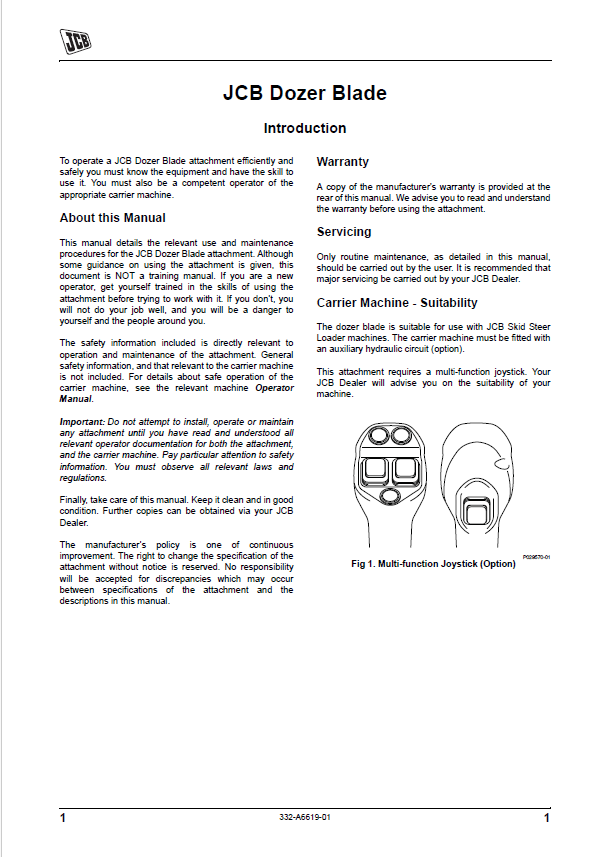 Free JCB Dozer Blade Operator Manual PDF
