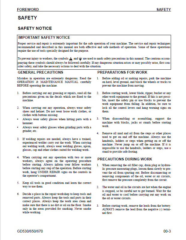 GD530A GD650A GD670A Grader Service Manual CEBM003902