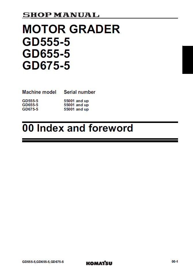 GD555-5 GD655-5 GD675-5 Komatsu Grader Workshop Manual SEN05215-10