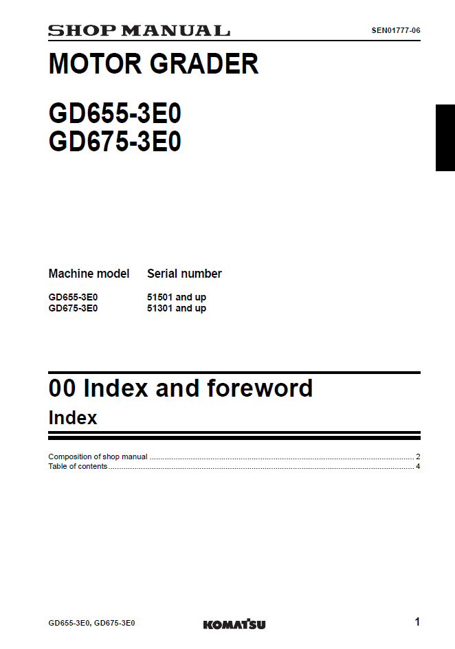 GD655-3E0 GD675-3E0 Motor Grader Repair Manual SEN01775-06