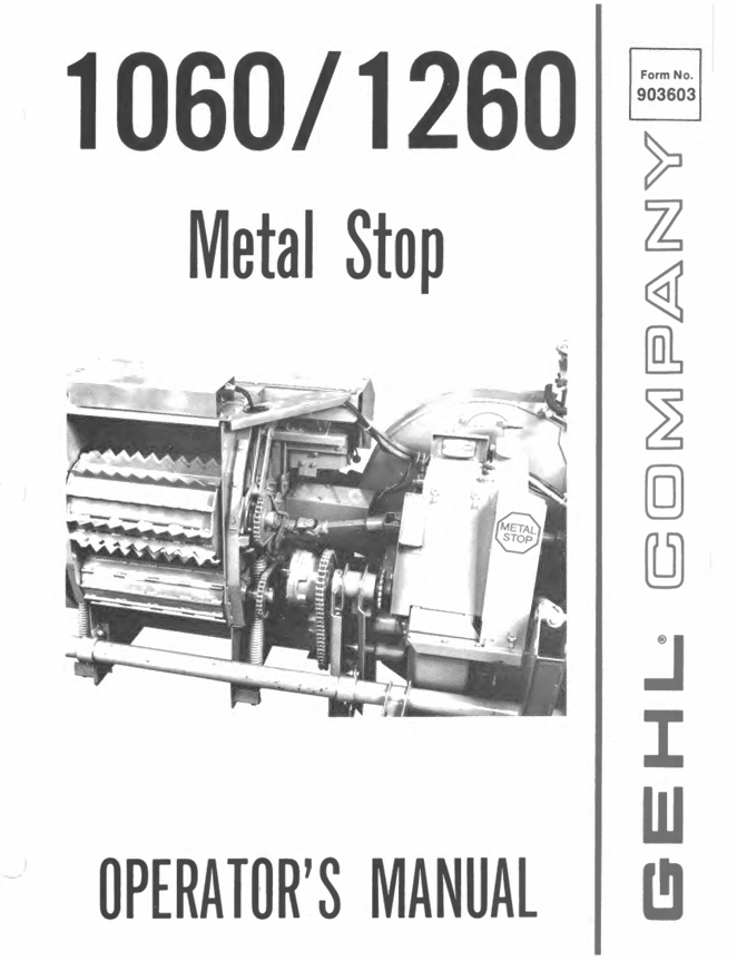 GEHL 1060 & 1260 Metal Stop Operator Manual 903603 PDF Download