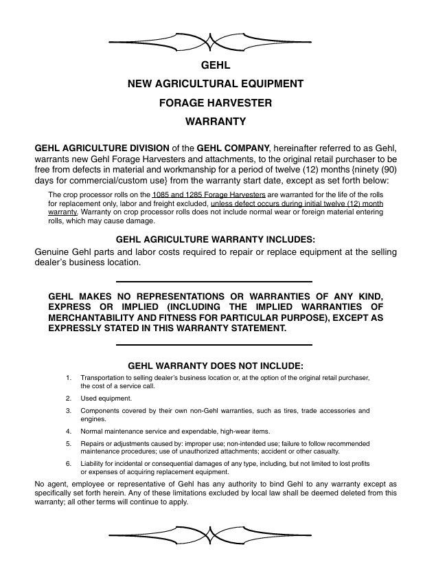 GEHL 1085, 1285 Forage Harvester Operators Manual PDF Download