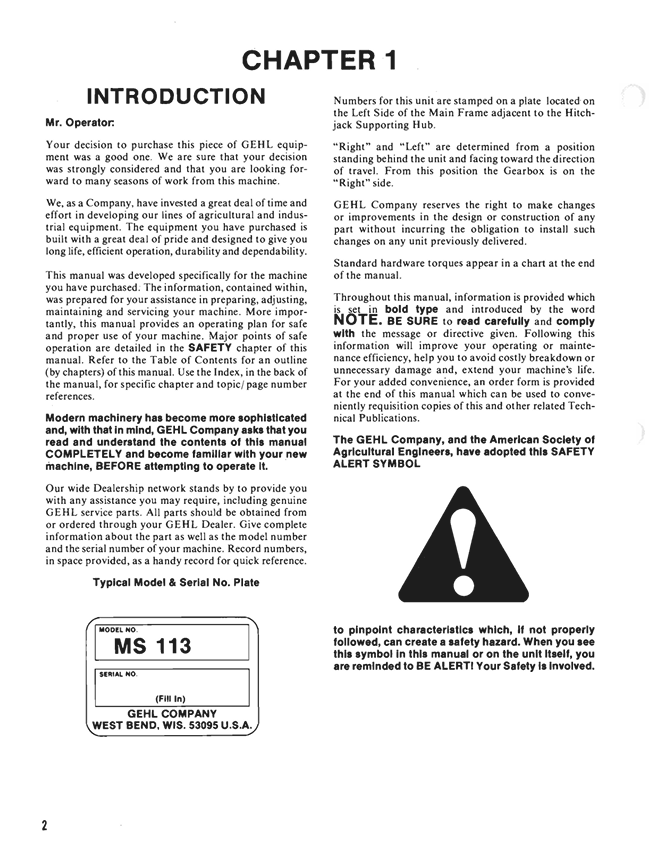 GEHL 113 Manure Spreader Operation & Maintenance Manual PDF 903737