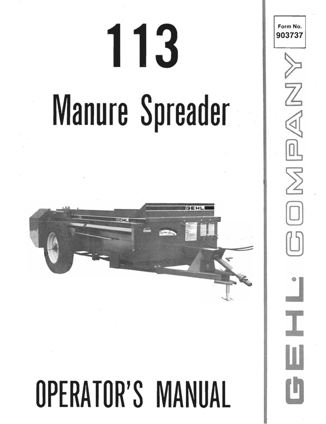 GEHL 113 Manure Spreader Operator Manual 903737 PDF Download
