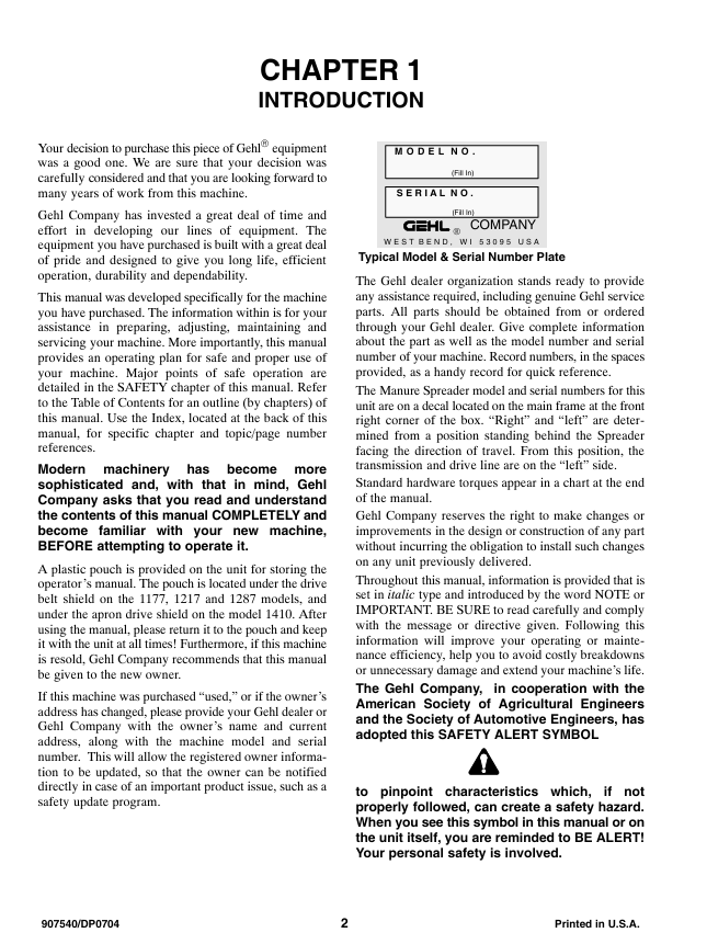GEHL 1177-1410 Manure Spreader Operation & Maintenance Manual PDF