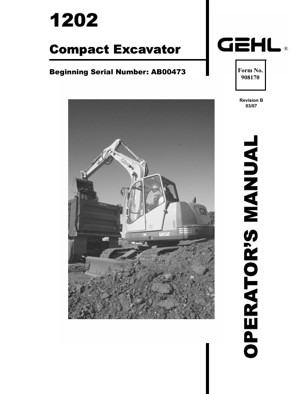 GEHL 1202 Compact Excavator Operator Manual 908170 PDF Download