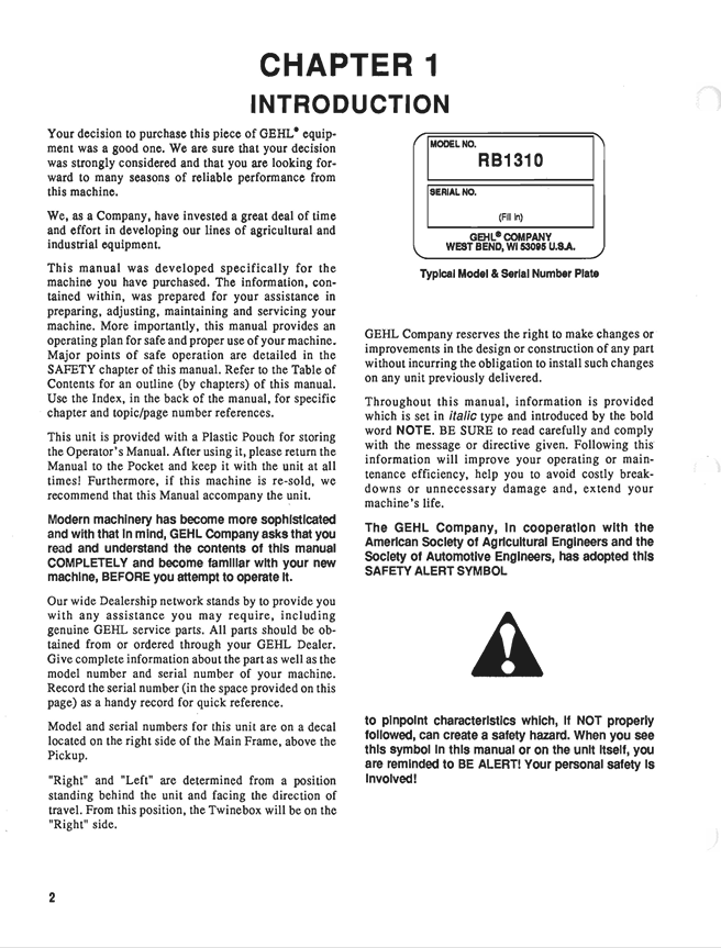 GEHL 1310 Fixed Chamber Baler Operation Manual PDF