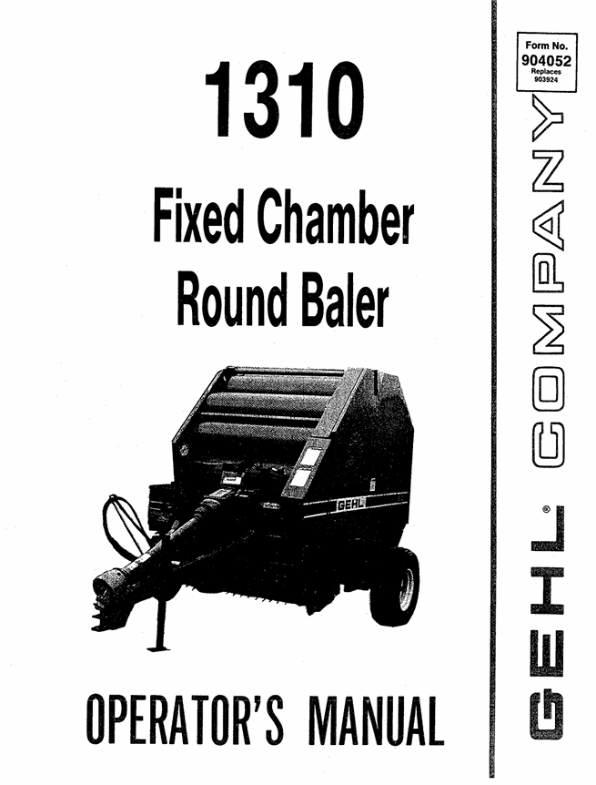 GEHL 1310 Fixed Chamber Round Baler Operator Manual 904052 PDF Download