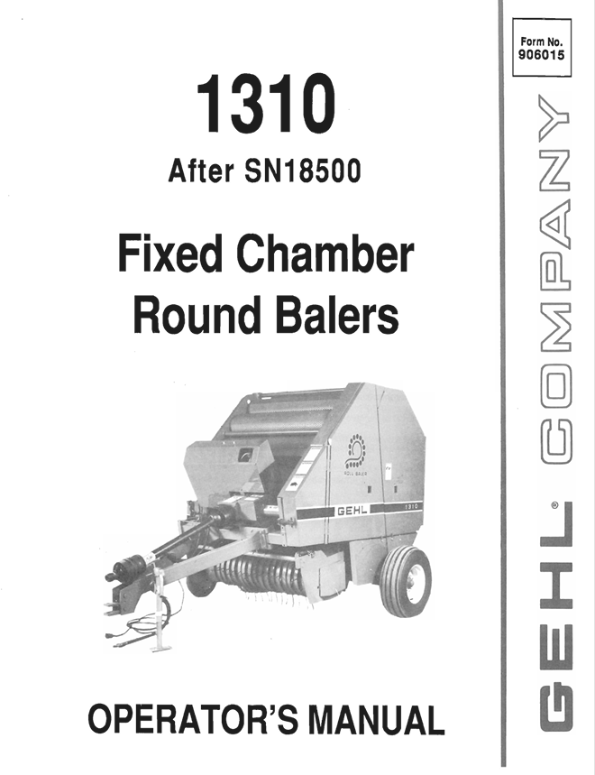 GEHL 1310 Fixed Chamber Round Baler Operator Manual PDF 906015
