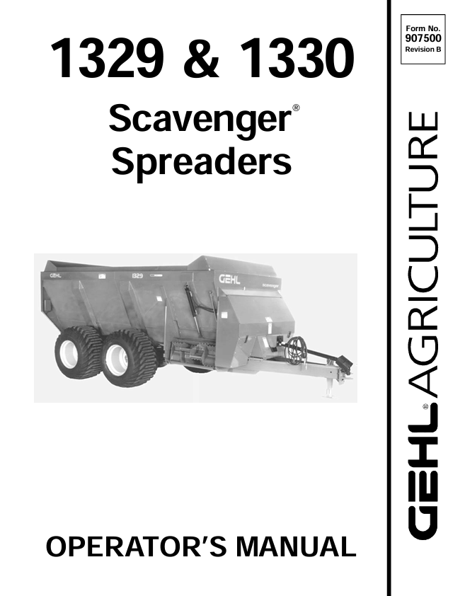 GEHL 1329 & 1330 Scavenger Spreader Operator Manual 907500 PDF