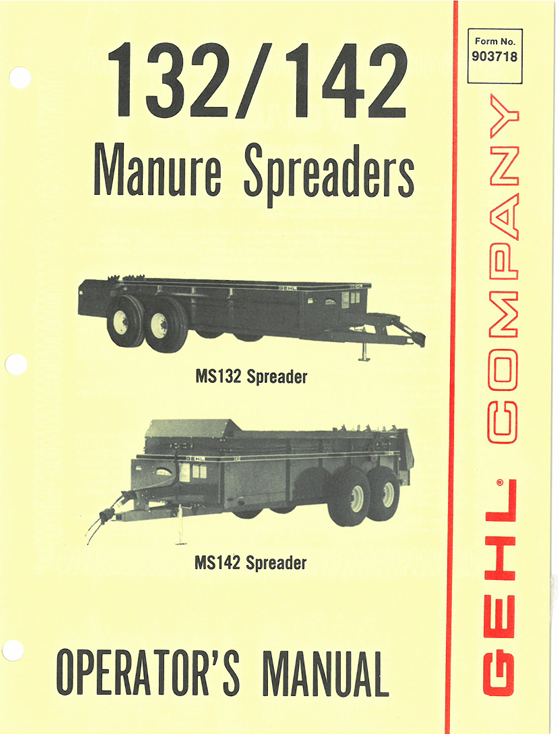 GEHL 132 & 142 Manure Spreader Operator Manual 903718 PDF Download