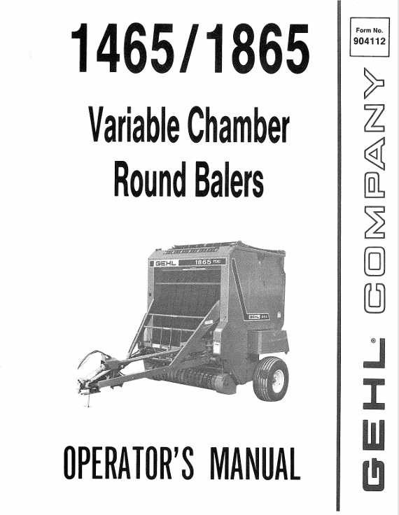 GEHL 1465 & 1865 Variable Chamber Round Baler Operator Manual PDF