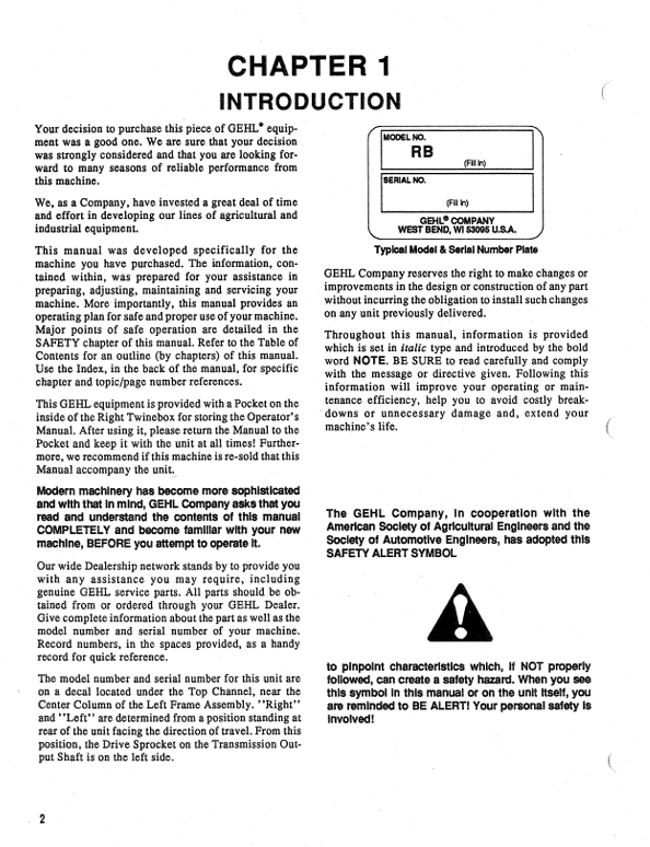 GEHL 1470 & 1870 Operator Manual 904578 for Round Baler PDF
