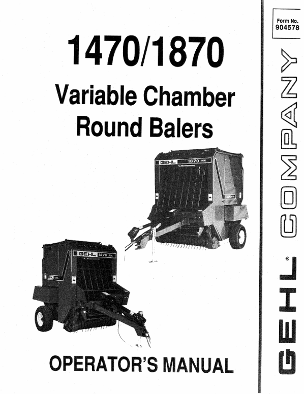 GEHL 1470 & 1870 Variable Chamber Round Baler Operator Manual PDF