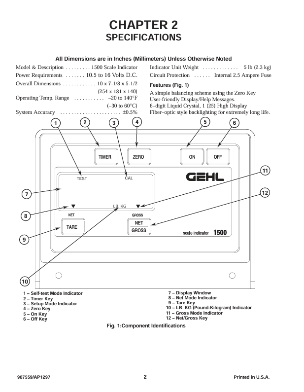 GEHL 1500 Scale Indicator Operation and Maintenance Manual 907559 PDF