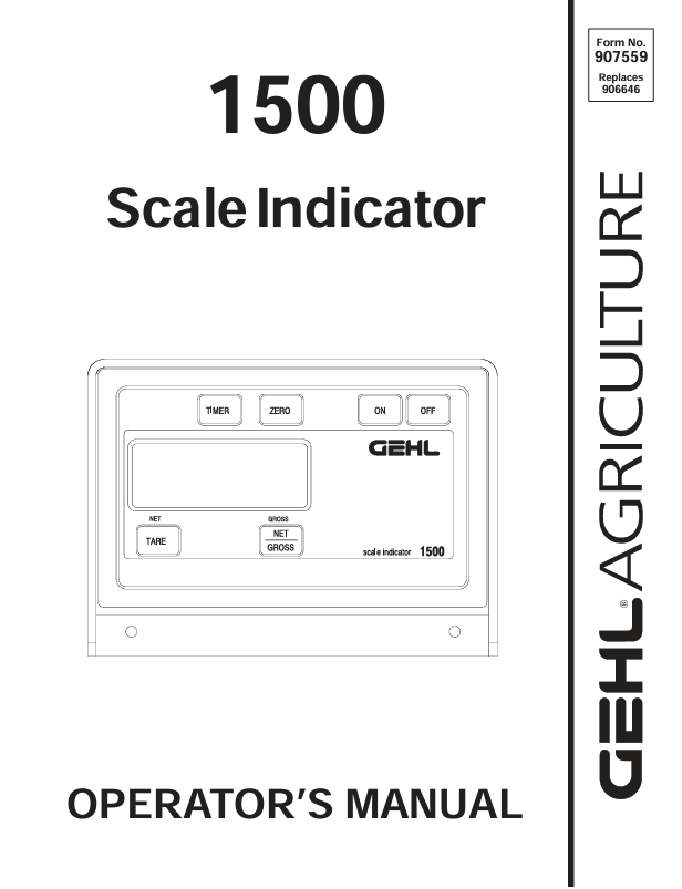 GEHL 1500 Scale Indicator Operator Manual 907559 PDF Download