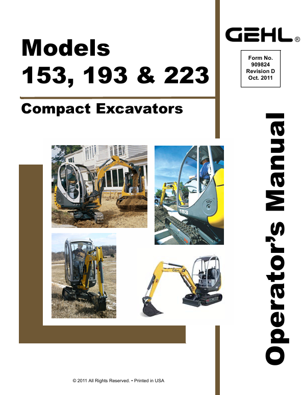 GEHL 153, 193, 223 Compact Excavator Operator Manual 909824 PDF