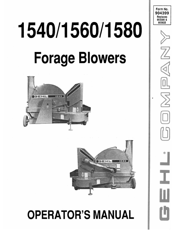 GEHL 1540, 1560 & 1580 Forage Blowers Operator Manual 904399 PDF