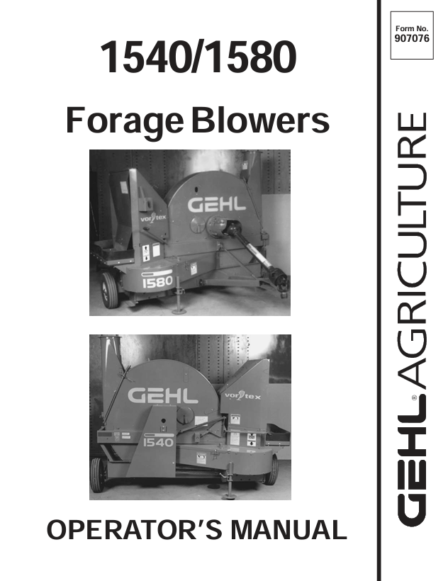 GEHL 1540, 1580 Forage Blower Operator Manual 907076 PDF Download
