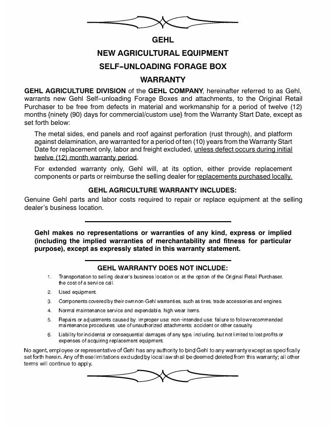 GEHL 1620 Forage Box Operator's Manual PDF Download 909857