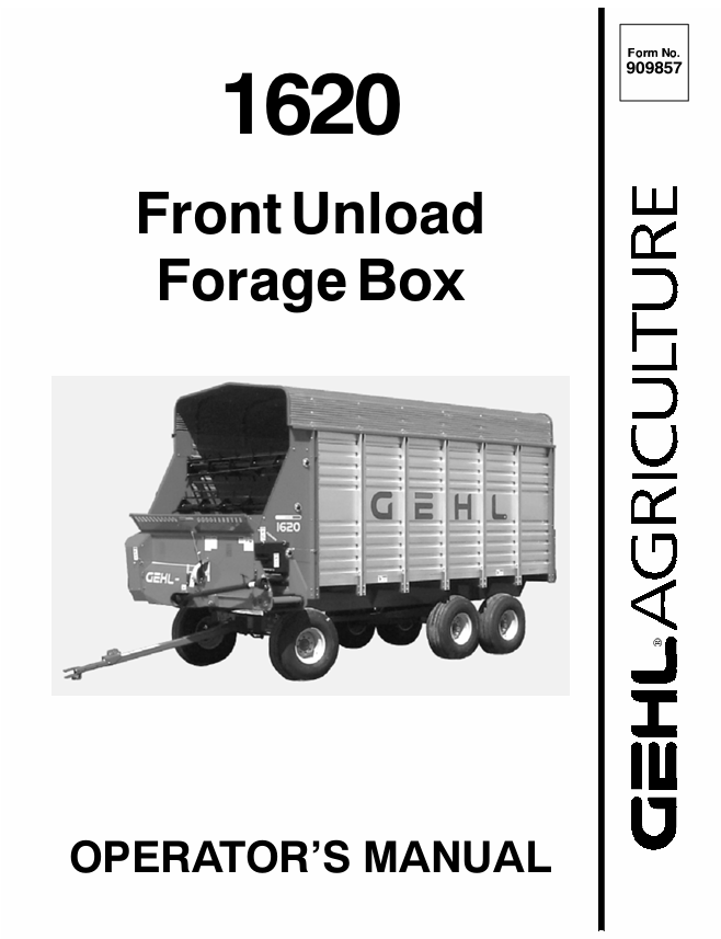 GEHL 1620 Front Unload Forage Box Operator Manual 909857 PDF