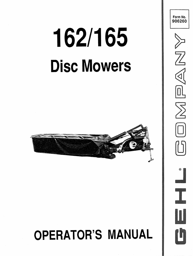 GEHL 162 165 Disc Mower Operator Manual 906260 PDF Download
