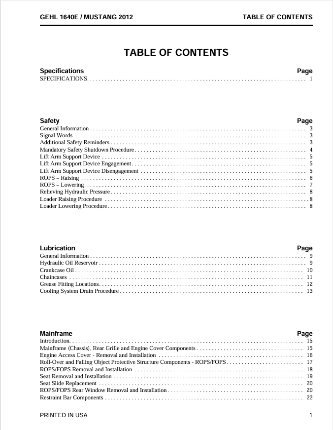 GEHL 1640E Skid Steer Repair & Service Manual 917400 PDF