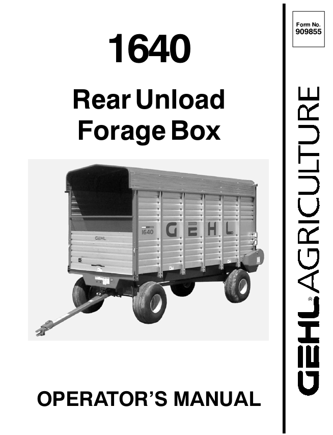 GEHL 1640 Rear Unload Forage Box Operator Manual 909855 PDF Download