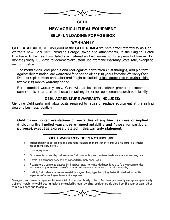 GEHL 1640 Rear Unload Forage Box Operators Manual PDF 909855