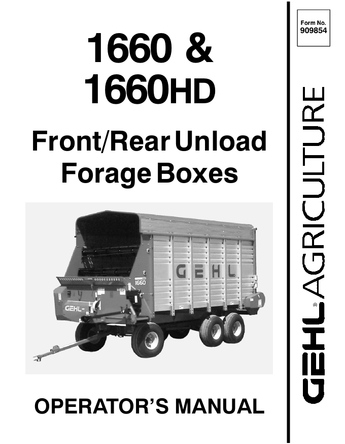 GEHL 1660 & 1660HD Front/Rear Unload Forage Box Operator Manual PDF