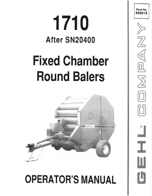 GEHL 1710 Fixed Chamber Round Baler Operator Manual PDF 906016