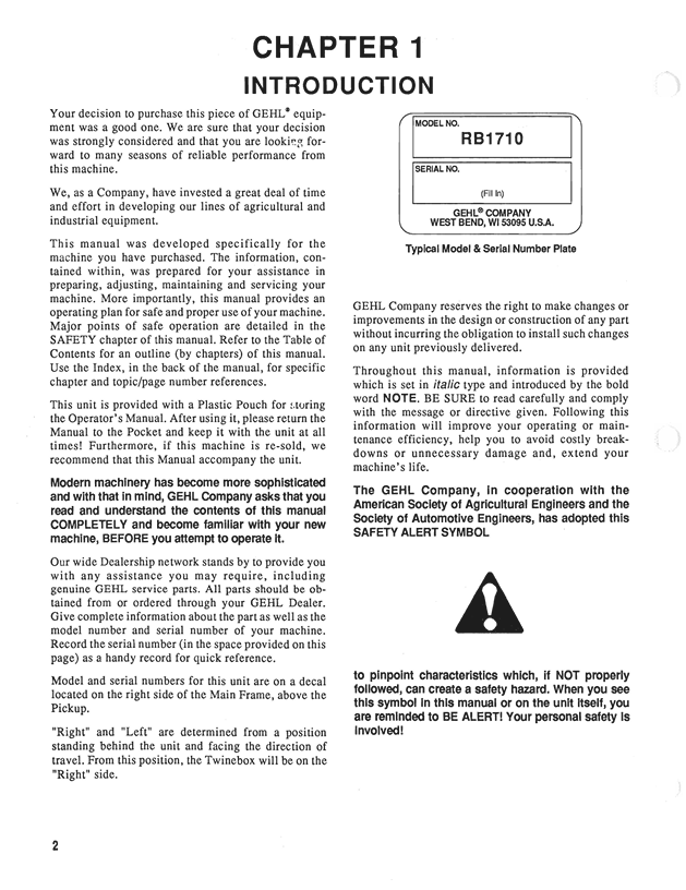 GEHL 1710 Round Baler Owner & Operator Manual 906016 PDF