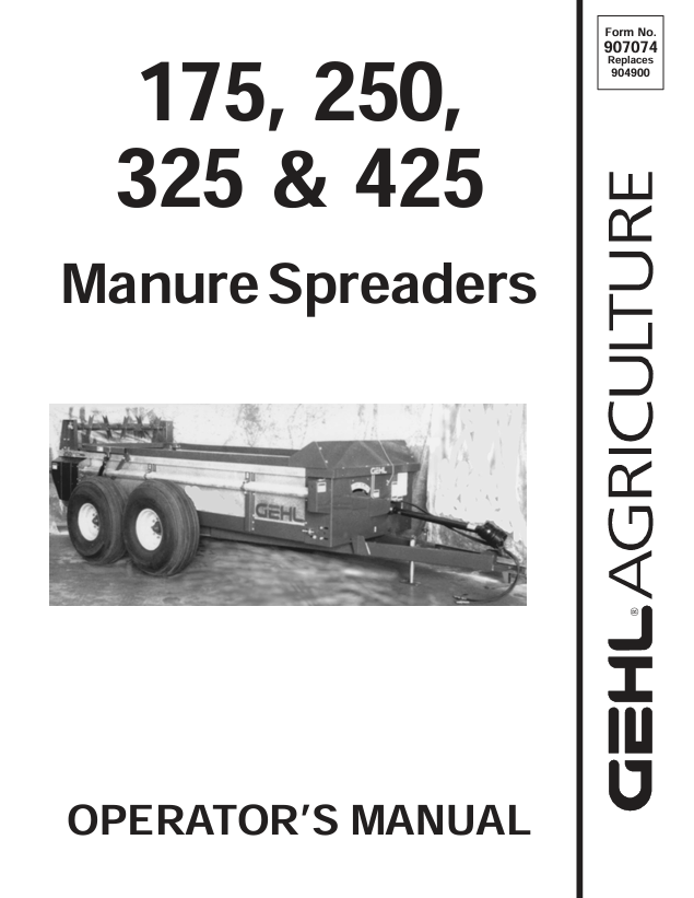 GEHL 175, 250, 325, 425 Manure Spreader Operator Manual PDF Download