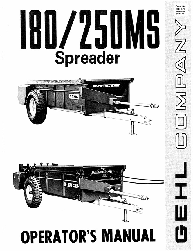 GEHL 180MS & 250MS Spreader Operator Manual 901920 PDF Download