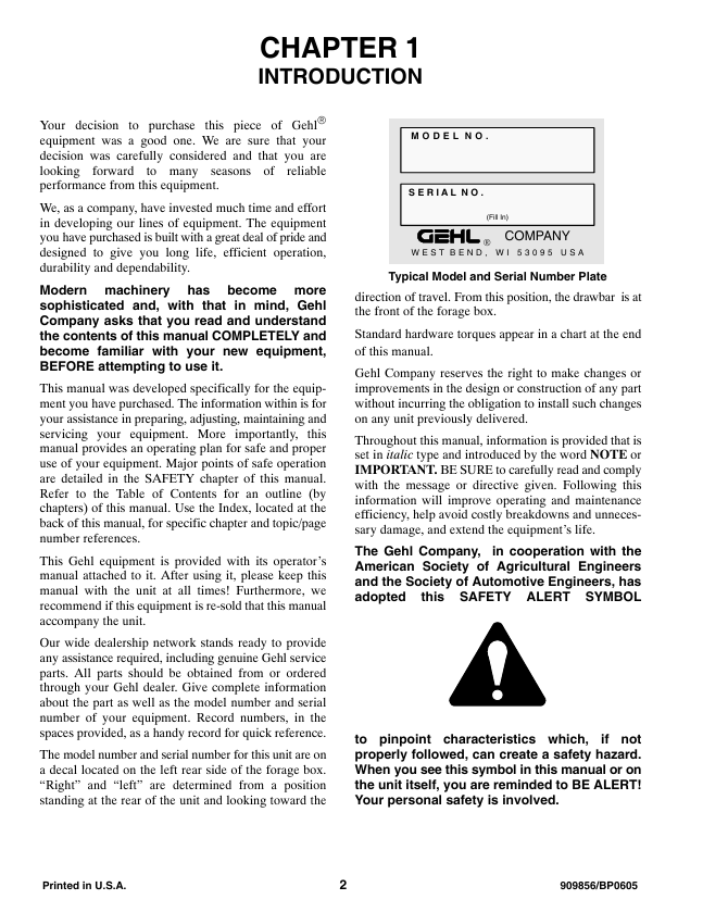 GEHL 1840 Forage Box and Chassis Unit Operation & Maintenance Manual PDF