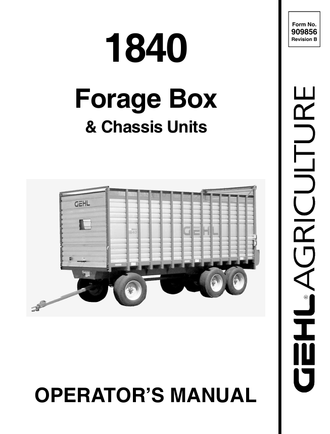 GEHL 1840 Forage Box and Chassis Unit Operator Manual 909856 PDF Download