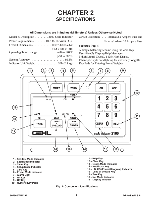 GEHL 2100 Scale Indicator Operation & Maintenance Manual 907560 PDF
