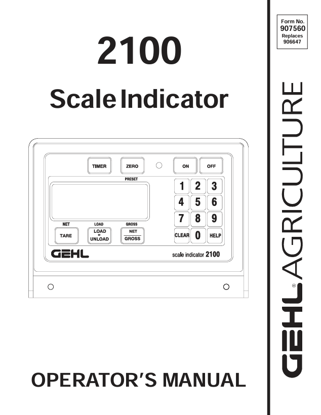 GEHL 2100 Scale Indicator Operator Manual 907560 PDF Download