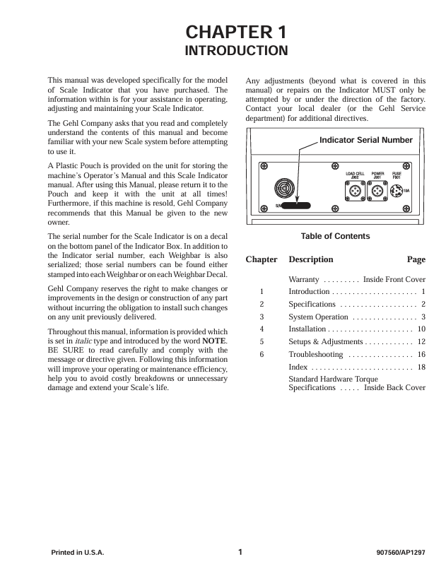 GEHL 2100 Scale Indicator Owner's Operator Manual PDF 907560