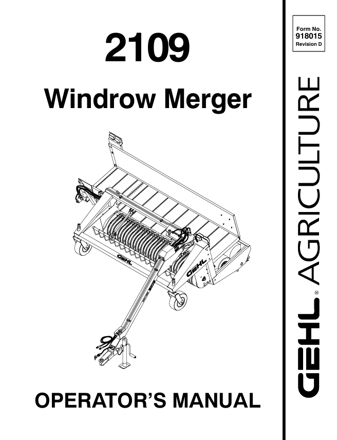 GEHL 2109 Windrow Merger Operator Manual PDF 918015 Download