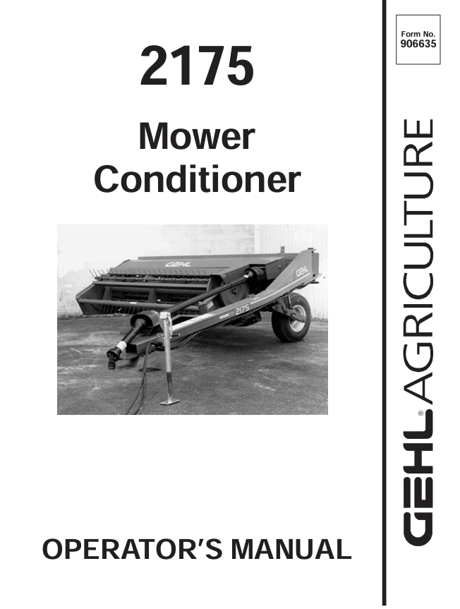 GEHL 2175 Mower Conditioner Operator Manual 906635 PDF Download