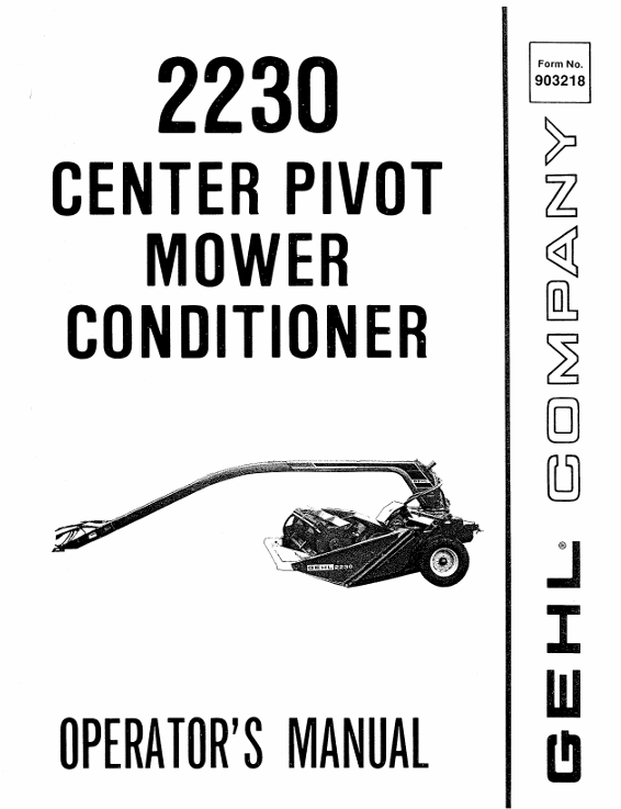 GEHL 2230 Center Pivot Mower Conditioner Operator Manual PDF