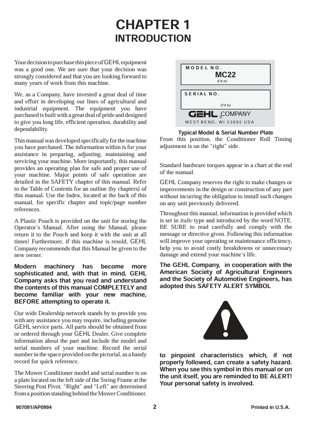 GEHL 2245 2275 Mower Conditioner Operators Manual 907091 PDF