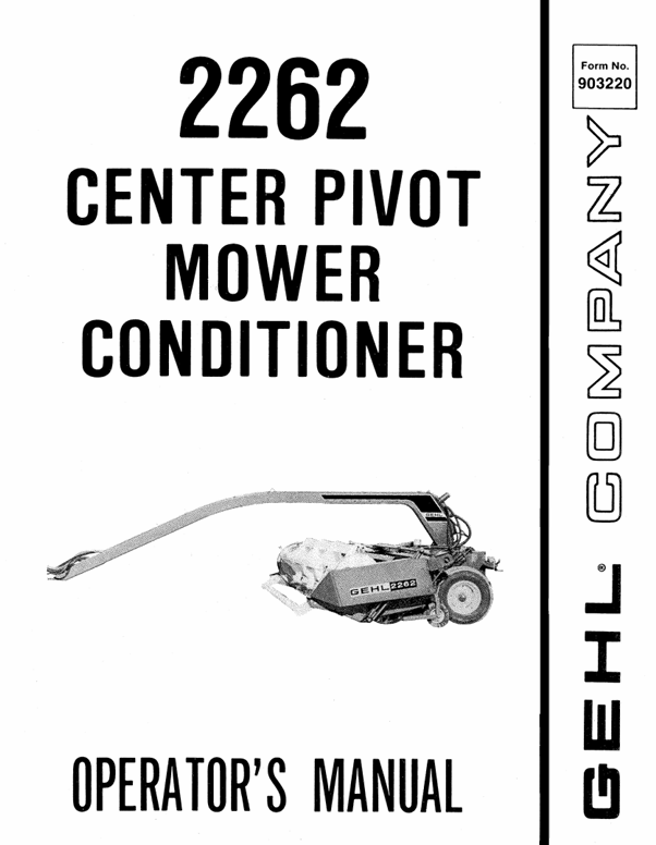 GEHL 2262 Center Pivot Mower Conditioner Operator Manual PDF